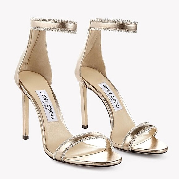 Jimmy Choo Shoes - New JIMMY CHOO Dochas 100 Crystal-trimmed Leather Sandals In Gold 40 $895